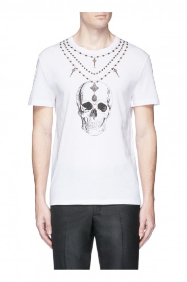 Mcq Skull Necklace Baskı Unisex T-Shirt