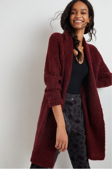 Anthropologie Kadın Bordo Wool Cardigan Hırka