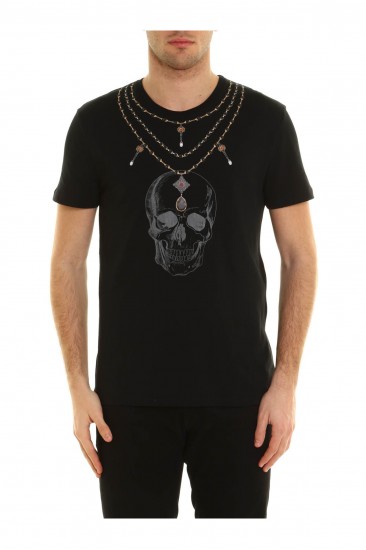 Mcq Skull Necklace Baskı Unisex T-Shirt